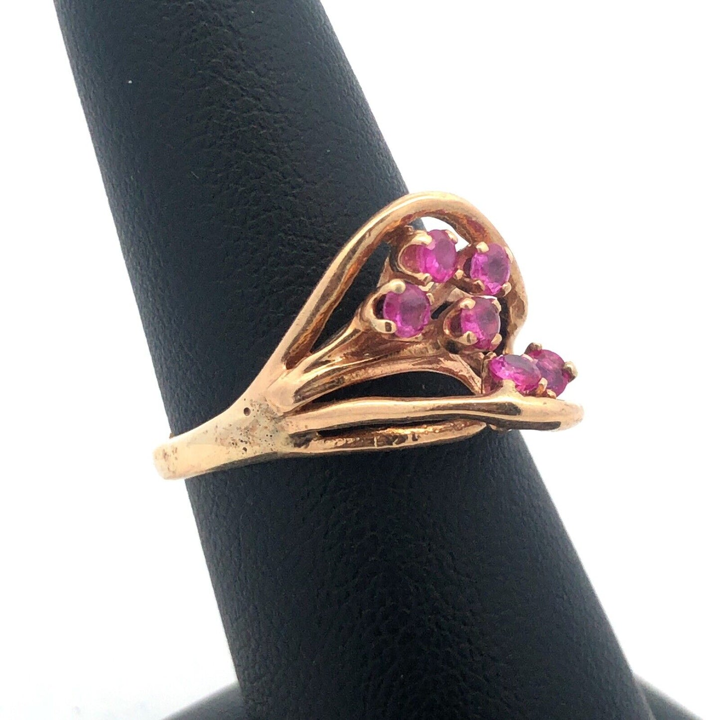 14K Yellow Gold Ruby Cluster Free Form Modernist July Birthday Cocktail Ring
