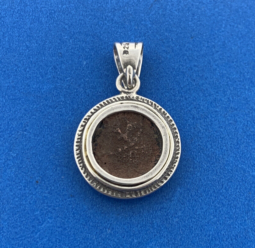 Estate Sterling Silver 925 Unknown Ancient Bronze Coin Dangle Pendant