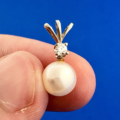 Chic 14K White Gold Pearl Diamond Wedding Birthstone Anniversary Charm Pendant
