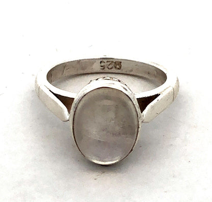 Estate 925 Sterling Silver Oval Moonstone Bezel Solitaire Ring