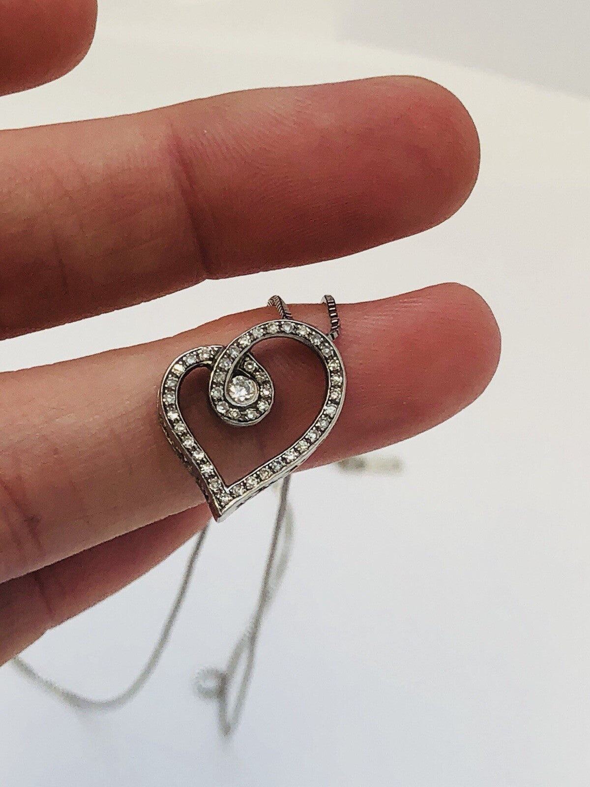 Designer 925 Sterling Silver Diamond Heart Pendant Eternal Love Bridal Necklace