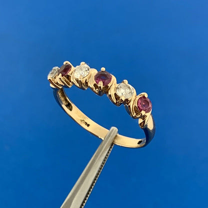 14K Yellow Gold Diamond Ruby July Birthday Wedding Anniversary Size 7 Band Ring