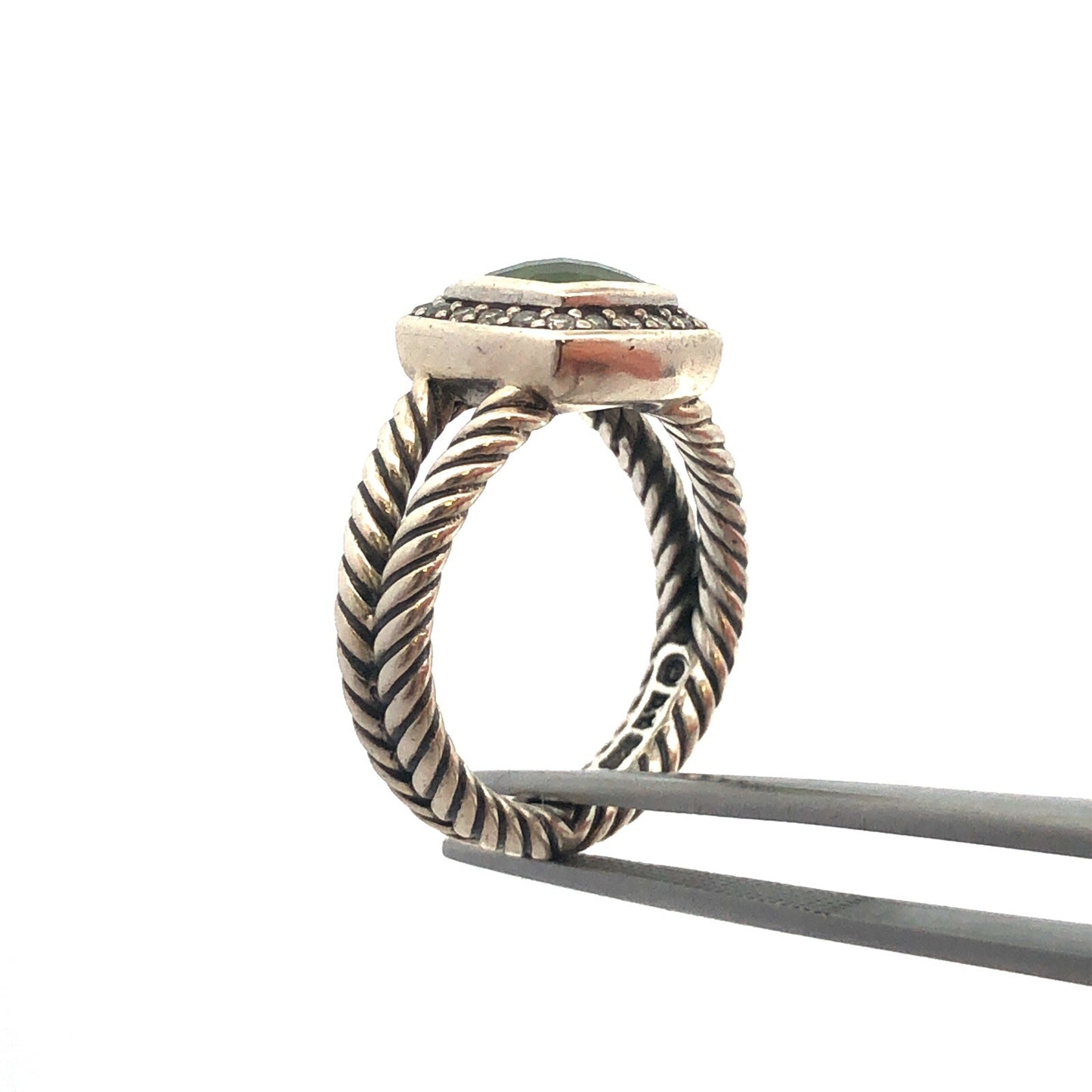 Designer David Yurman 925 Sterling Silver Prasiolite Diamond Halo Albion Ring