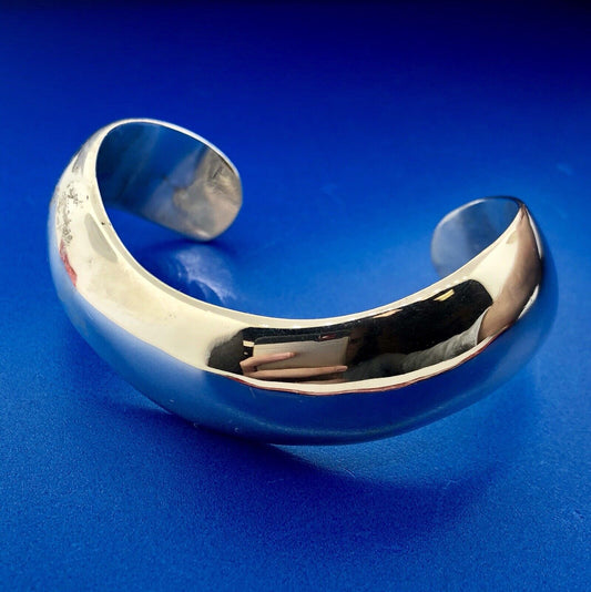 Taxco Los Ballesteros 925 Sterling Silver Modernist Polished Wave Cuff Bracelet