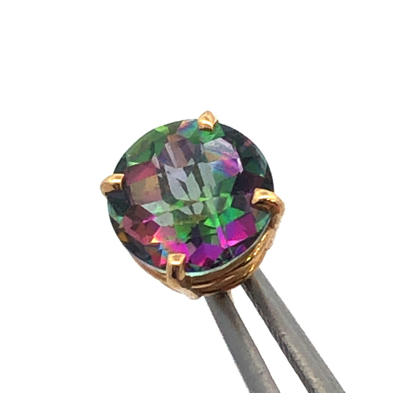 14K Yellow Gold Oval Mystic Topaz Power Protection Stud Earrings