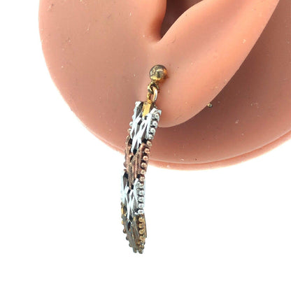 Vintage 925 Sterling Silver Rose Yellow Gold Vermeil Chevron Dangle Earrings