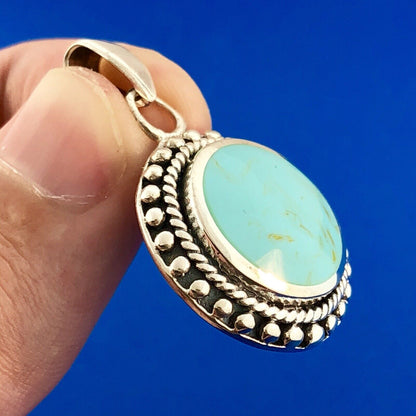 Designer 925 Sterling Silver Turquoise Art Glass Cabochon Bead Work Disc Pendant