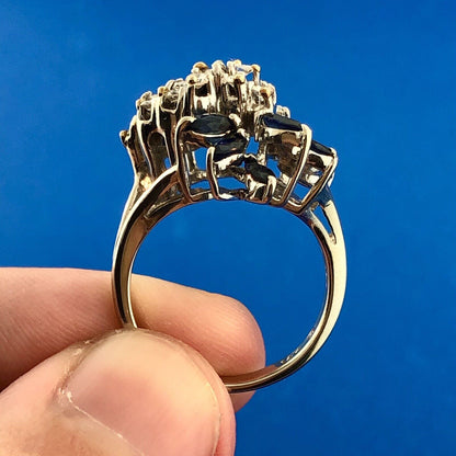 Designer 14K White Gold Sapphire Diamond Starfire Waterfall Anniversary Ring