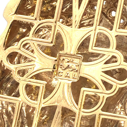 Designer 10K Yellow Gold Cubic Zirconia CZ Statement Christ's Head Pendant