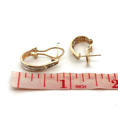 Designer 14K Yellow Gold Channel-Set Round Baguette Diamond Hoop Earrings