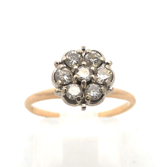 Estate Designer 14K Yellow White Gold Diamond Floral Cluster Cocktail Ring