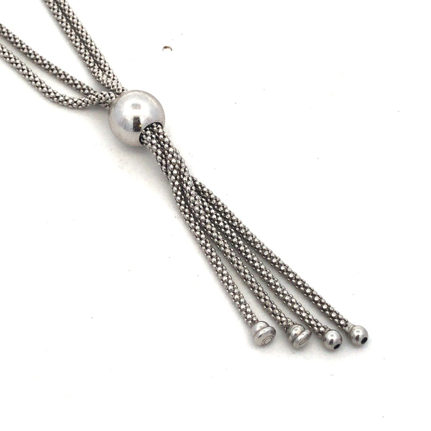 Designer Italy 925 Sterling Silver Double Strand Lariat Popcorn Chain Necklace