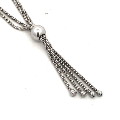 Designer Italy 925 Sterling Silver Double Strand Lariat Popcorn Chain Necklace