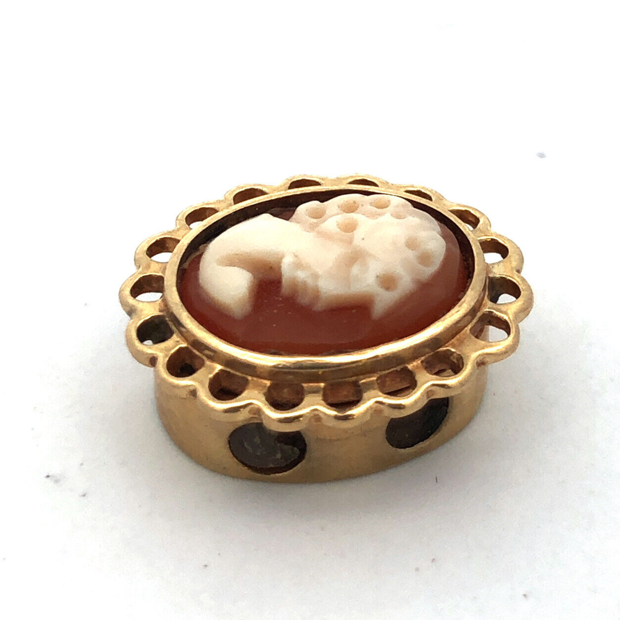 Vintage 10K Yellow Gold Oval Carved Cameo Open Work Slide Bracelet Charm