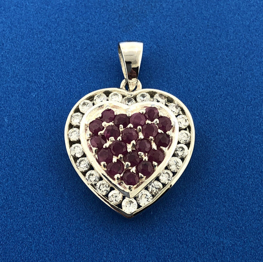 Designer 925 Sterling Silver Ruby White Amethyst Heart July Occasion Pendant