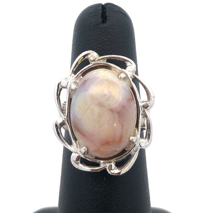 Designer 925 Sterling Silver Oval Agate Cabochon Statement Cocktail Ring