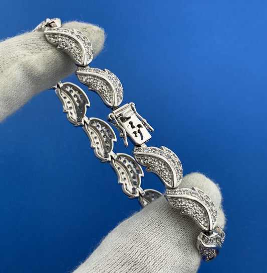 Designer 925 Sterling Silver Cubic Zirconia CZ Leaf Panel Tennis Bracelet