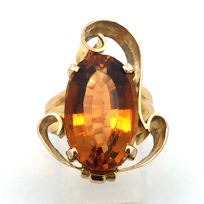 Vintage 14K Yellow Gold Oval Citrine Modernist Statement Cocktail Ring