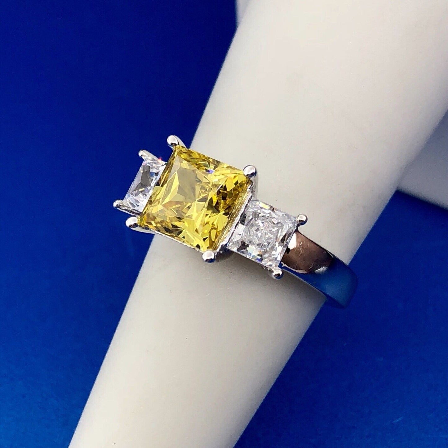 Designer 925 Sterling Silver Lemon White Ice Cubic Zirconia CZ Cocktail Ring