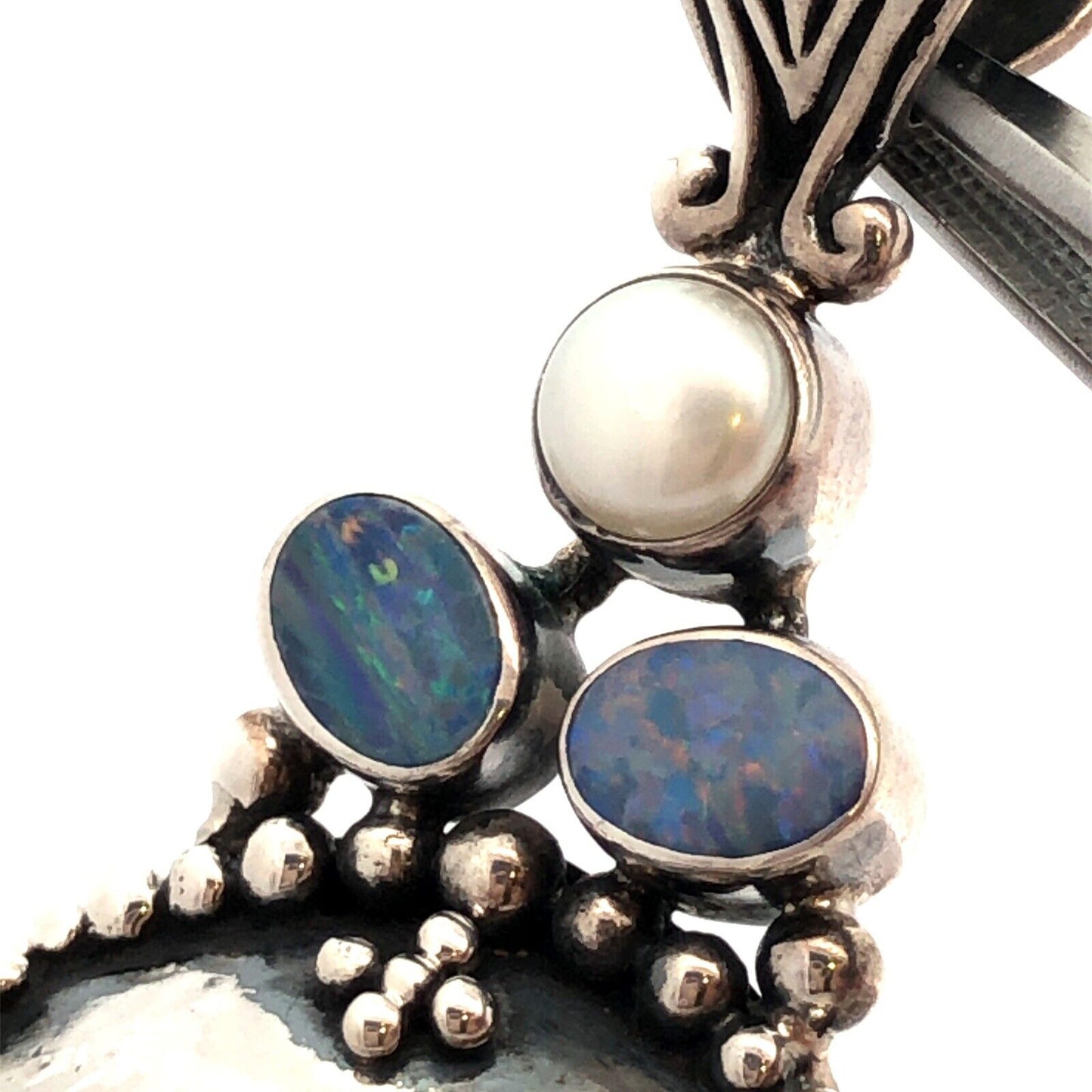 925 Sterling Silver Opal Pearl Carved Resin Moon Face Statement Pendant