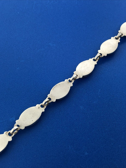Vintage Taxco Mexico 925 Sterling Silver Abalone Oval Panel Link Bracelet