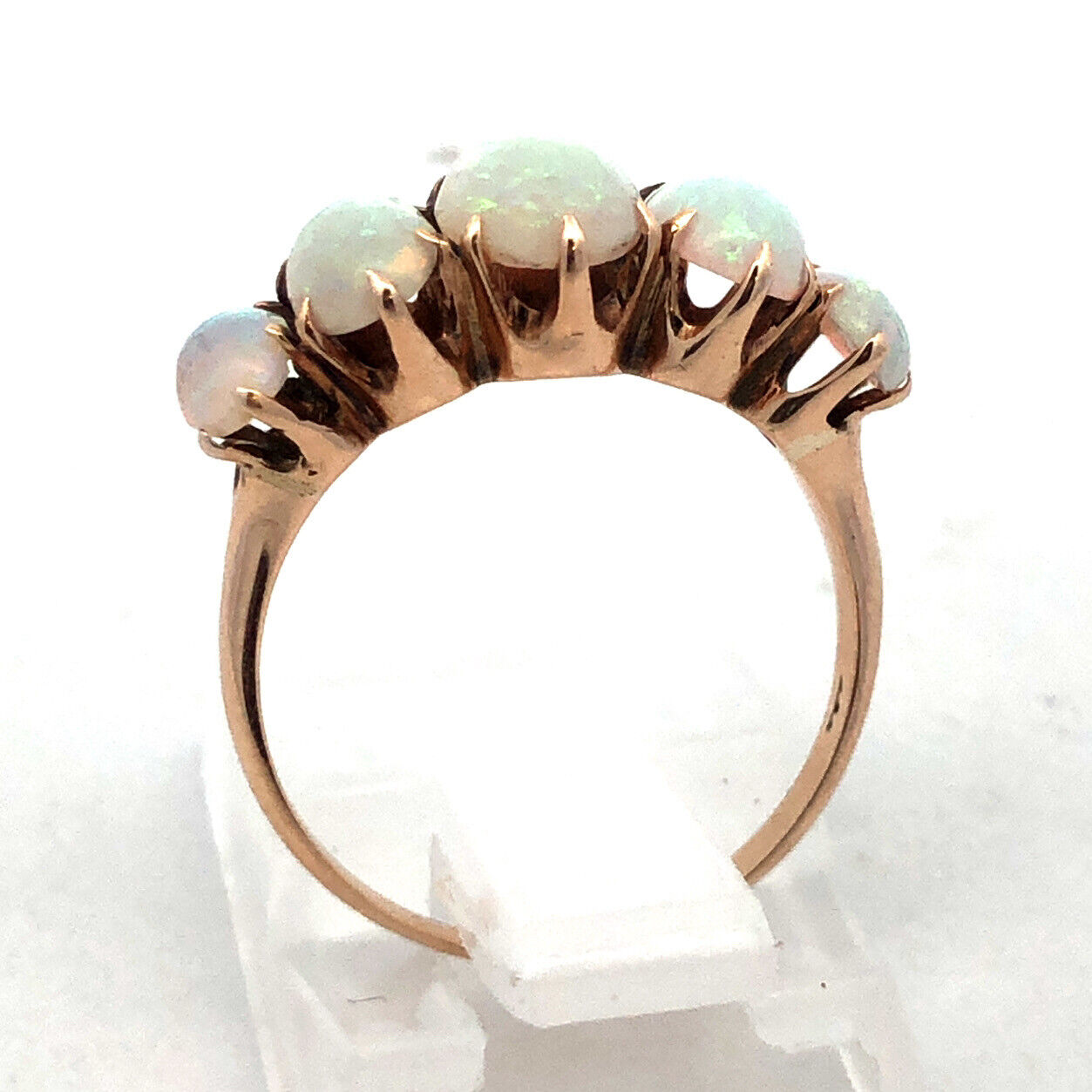 Vintage 10K Yellow Gold Five Oval Opal Cabochon October Anniversary Ring