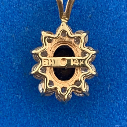 14K Yellow Gold Oval Blue Sapphire Diamond Halo Pendant