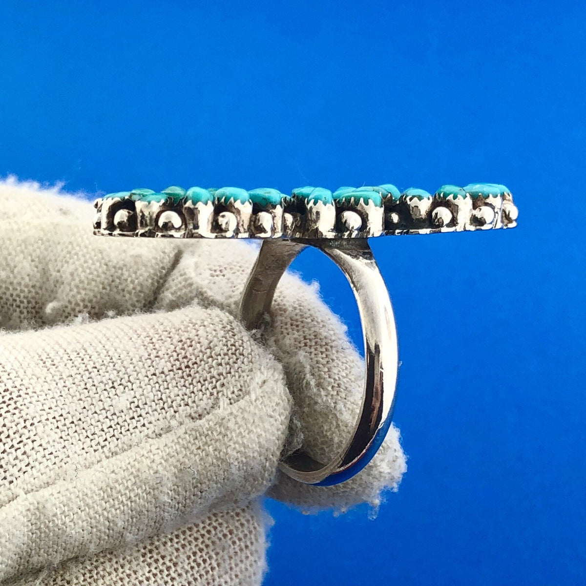 Native American Unsigned 925 Sterling Silver Turquoise Statement Finger Ring
