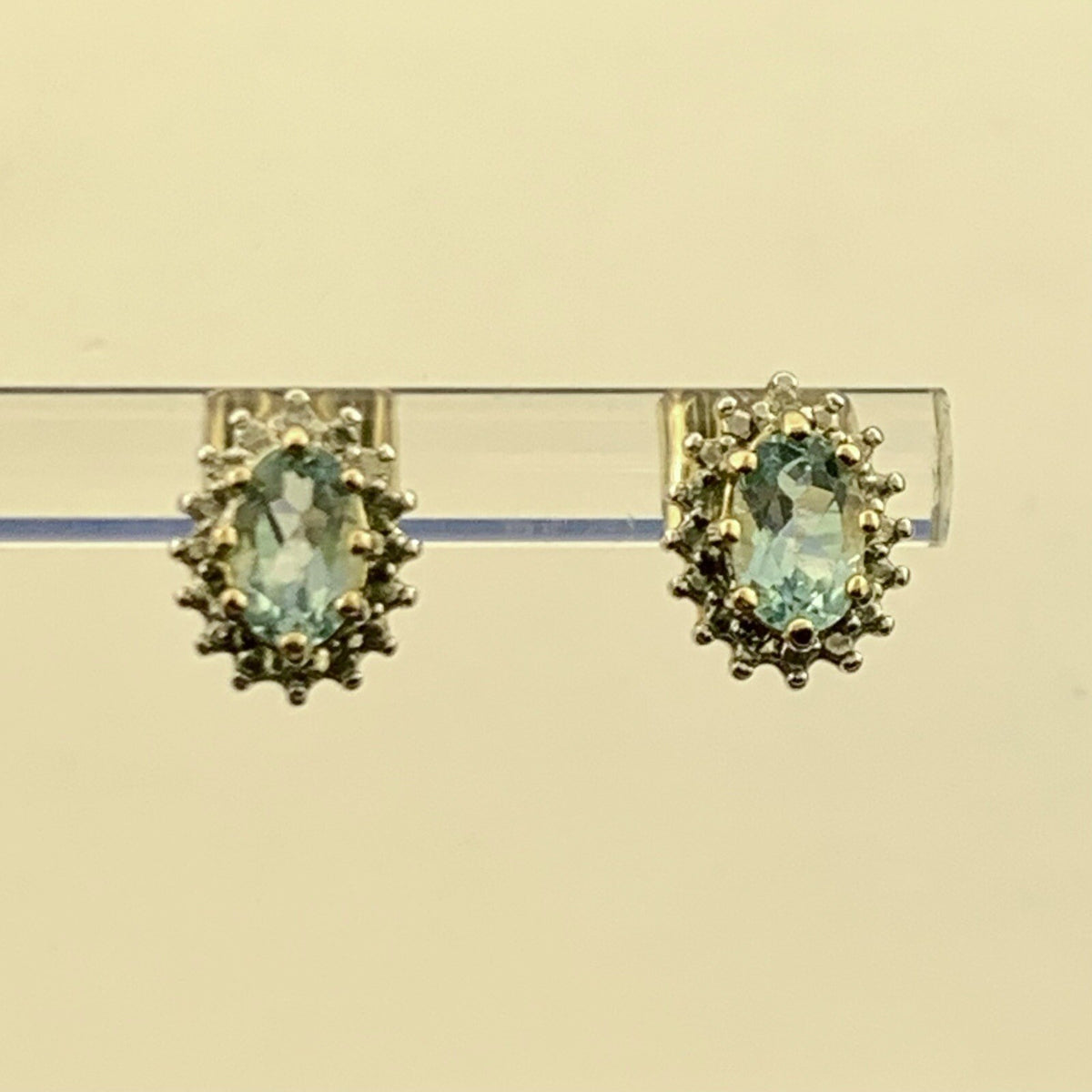 Designer 925 Sterling Silver Vermeil Two Tone Oval Blue Topaz Stud Earrings