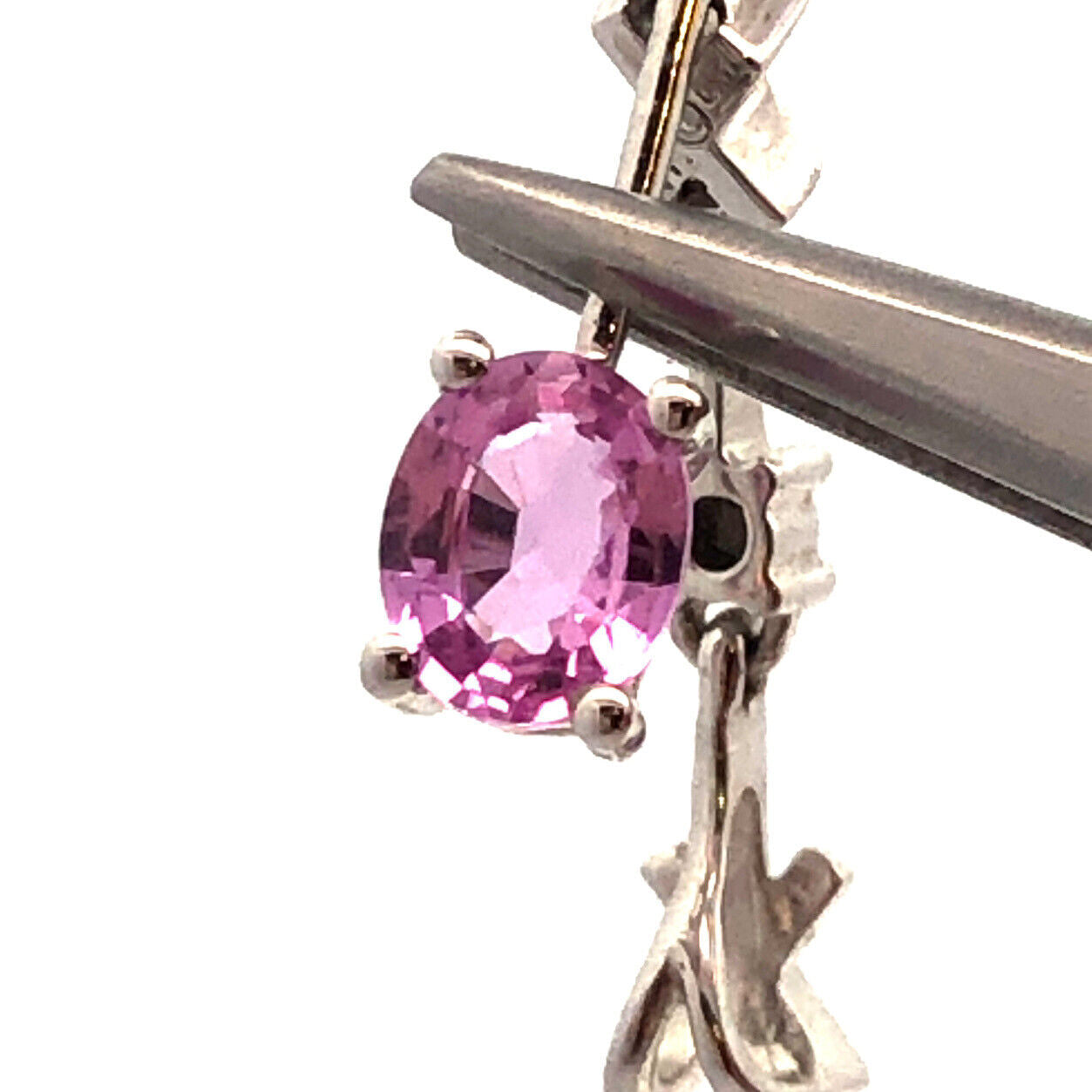 Designer 14K White Gold Oval Pink Topaz Modernist Dangle Pendant