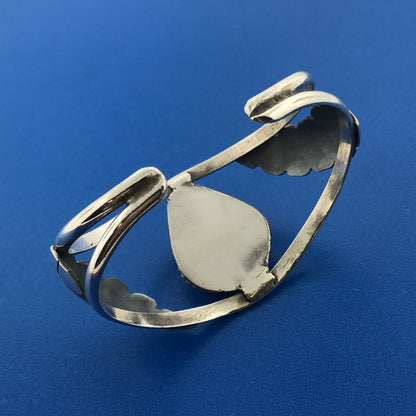 Old Pawn Sterling Silver Chunky Turquoise Cabochon Squash Blossom Cuff Bracelet