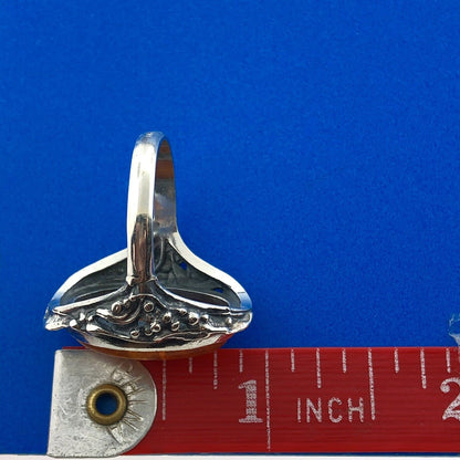 Stunning Sterling Silver 925 Oval Cabochon Amber Floral Finger Ring Size 8.75