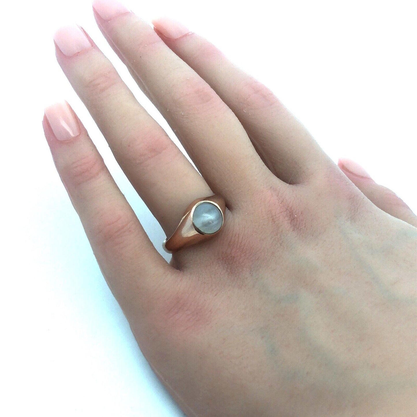 10K Rose Gold Round Moonstone Unisex Dome Ring