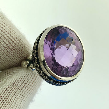 Stunning Sterling Silver 925 Faceted 13.25 ct Amethyst Dome Ring Size 8.75