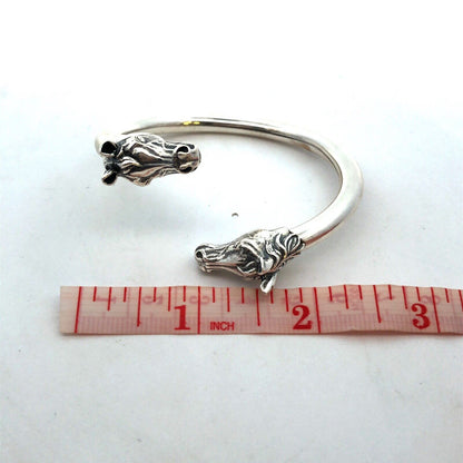 Designer 925 Sterling Silver Horse Head Equine Bypass Open Cuff Bracelet