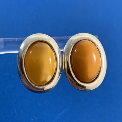 Vintage Orange Lucite 925 Sterling Silver Oval Stud Earrings
