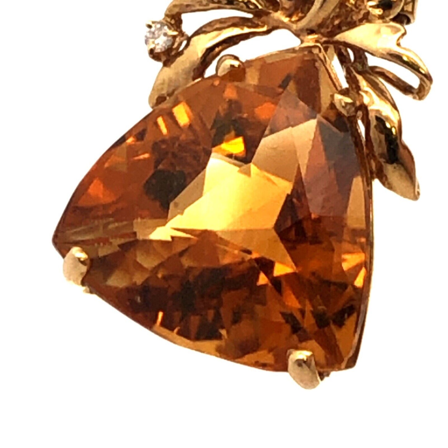 Vintage 14K Yellow Gold Trillion Citrine Diamond Accented Enhancer Pendant