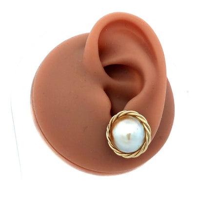 Estate 14K Yellow Gold Round Mabe Pearl Bird's Nest Statement Stud Earrings