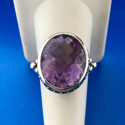 Stunning Sterling Silver 925 Faceted 13.25 ct Amethyst Dome Ring Size 8.75