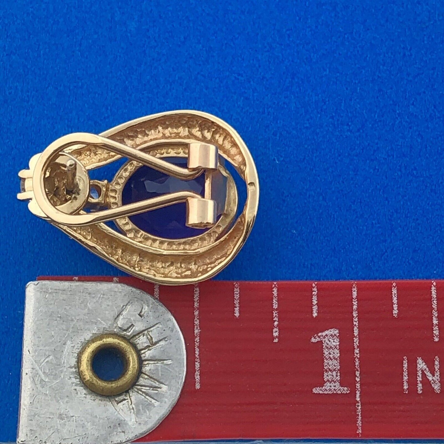 Estate 14K Yellow Gold Oval Amethyst Diamond February Anniversary Omega Earrings