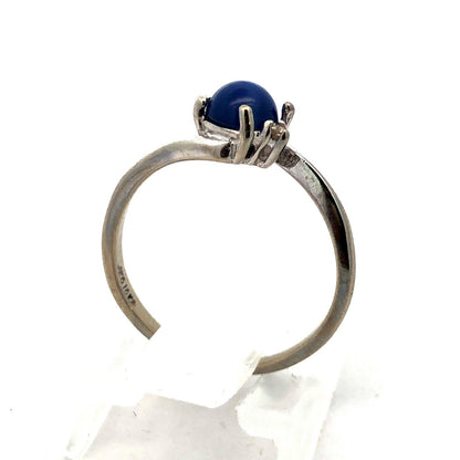 Vintage 10K White Gold Blue Star Sapphire Diamond Accented Cocktail Ring