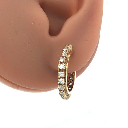 Estate 14K Yellow Gold Round Cubic Zirconia CZ 7/8" Hoop Stud Earrings