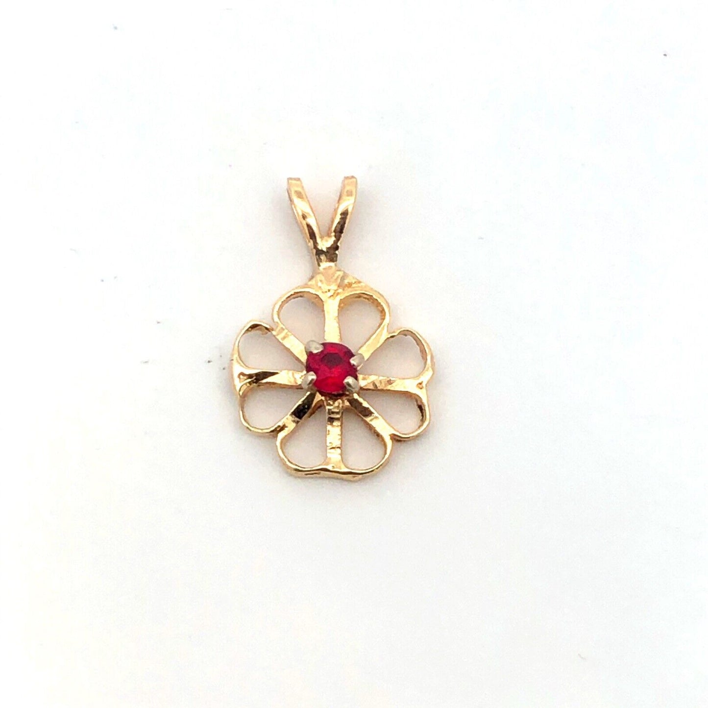 Designer 14K Yellow Gold Red Spinel Cutout Four-Leaf Clover Flower Pendant