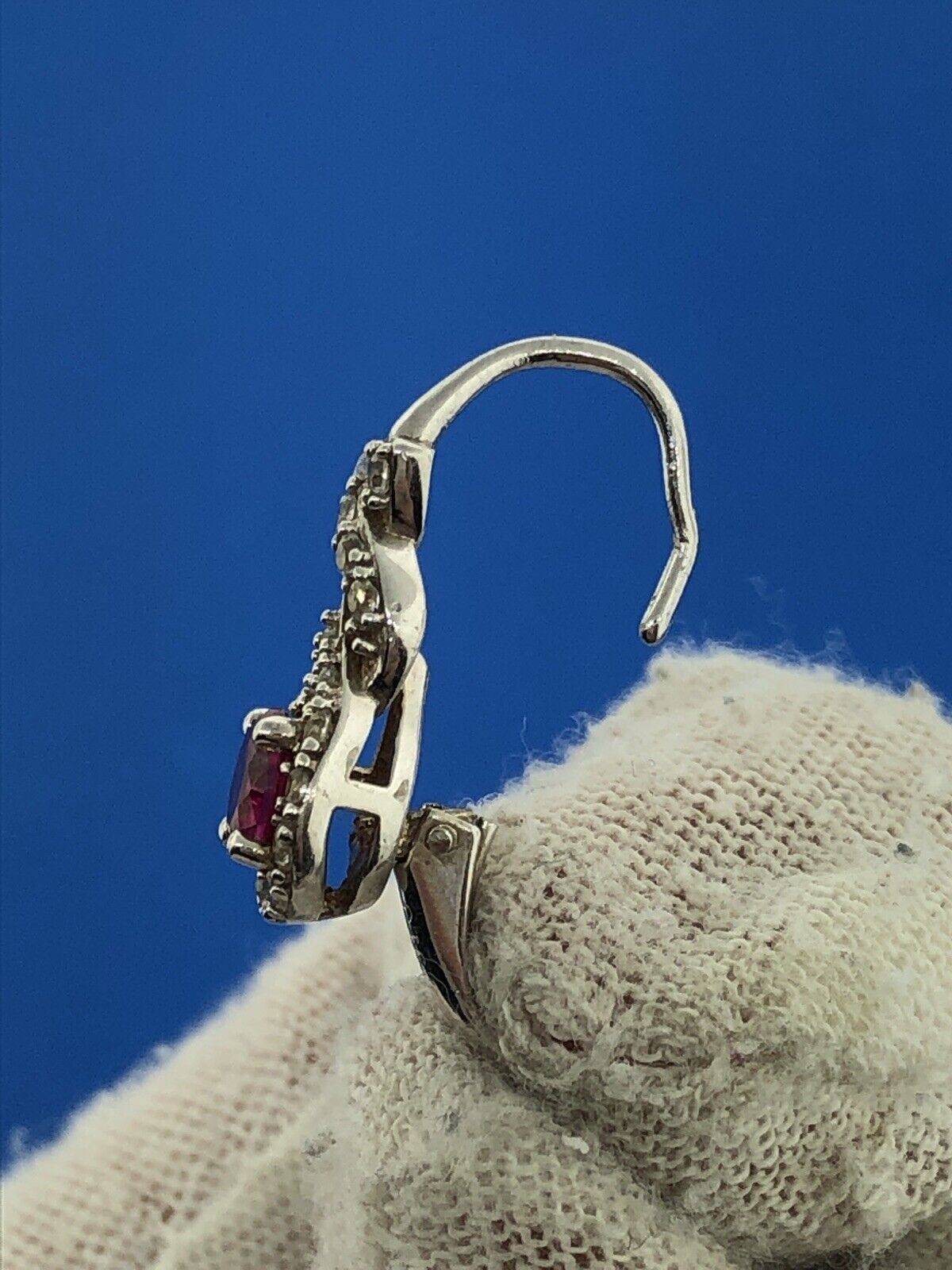 Designer CN 925 Sterling Silver Ruby White Sapphire July Occasion Earrings