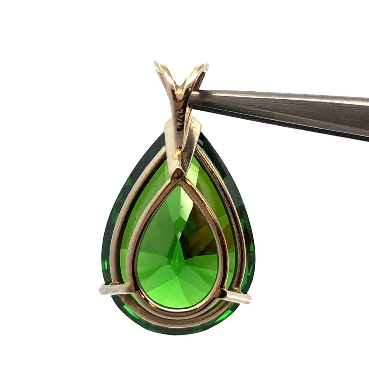 Designer 14K White Gold Pear Green CZ Solitaire Teardrop Pendant