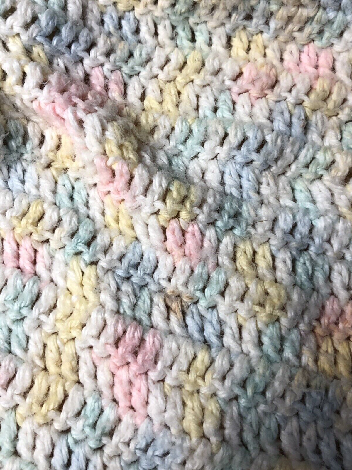 Hand Crocheted Knitted Pastel Yellow White Green Blue Pink Unisex Baby's Blanket