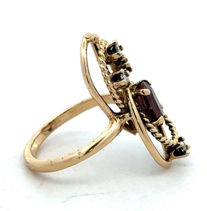 Vintage 14K Yellow Gold Oval Purple Amethyst Diamond Art Deco Ring