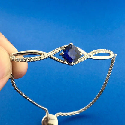 Stunning Sterling Silver 925 Cushion Blue Sapphire Lariat Bracelet