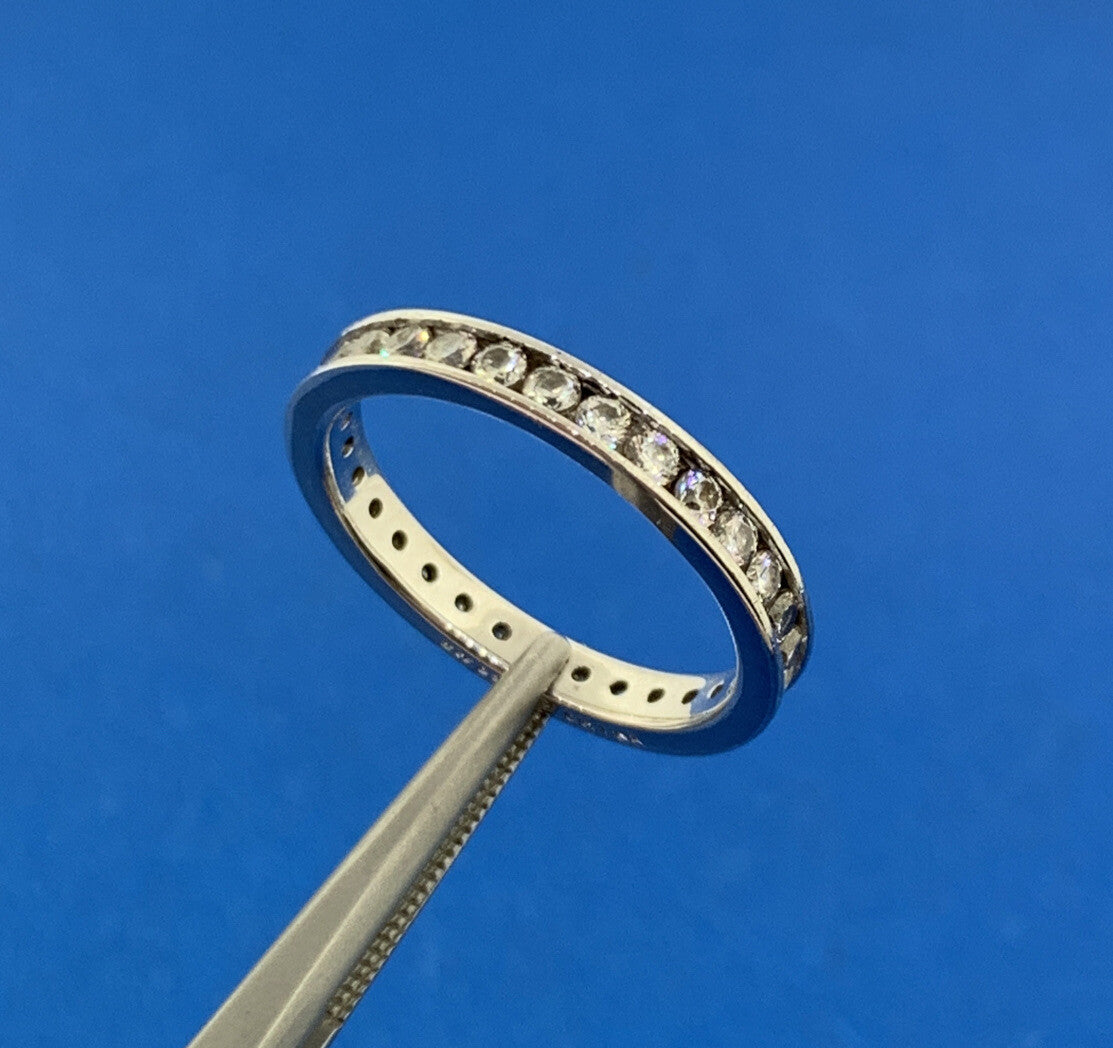 Designer SW Sterling Silver Cubic Zirconia Channel Set Eternity Anniversary Ring