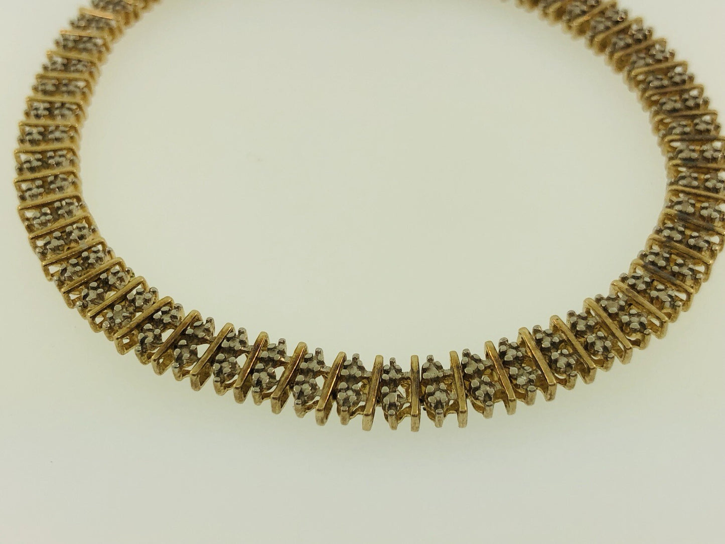 Vintage Sterling Silver 925 Vermeil Diamond Illusion Link Tennis Bracelet S184